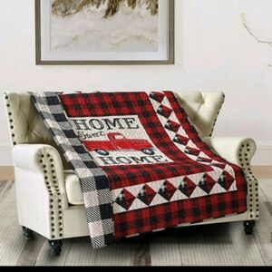 Red and Black Plaid Home Sweet Home Throw Blanket Reversible